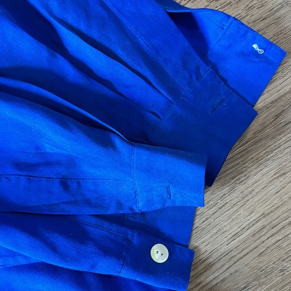 Vintage Preston & York 100% Silk Blue Long Sleeve Button-Down Shirt - Picture 4 of 10